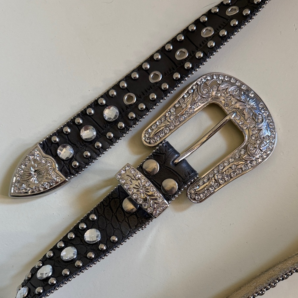 Studded Black Belt with Silver Buckle